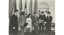 Logo for President Nixon with JA Students