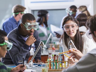 Science students working in a classroom